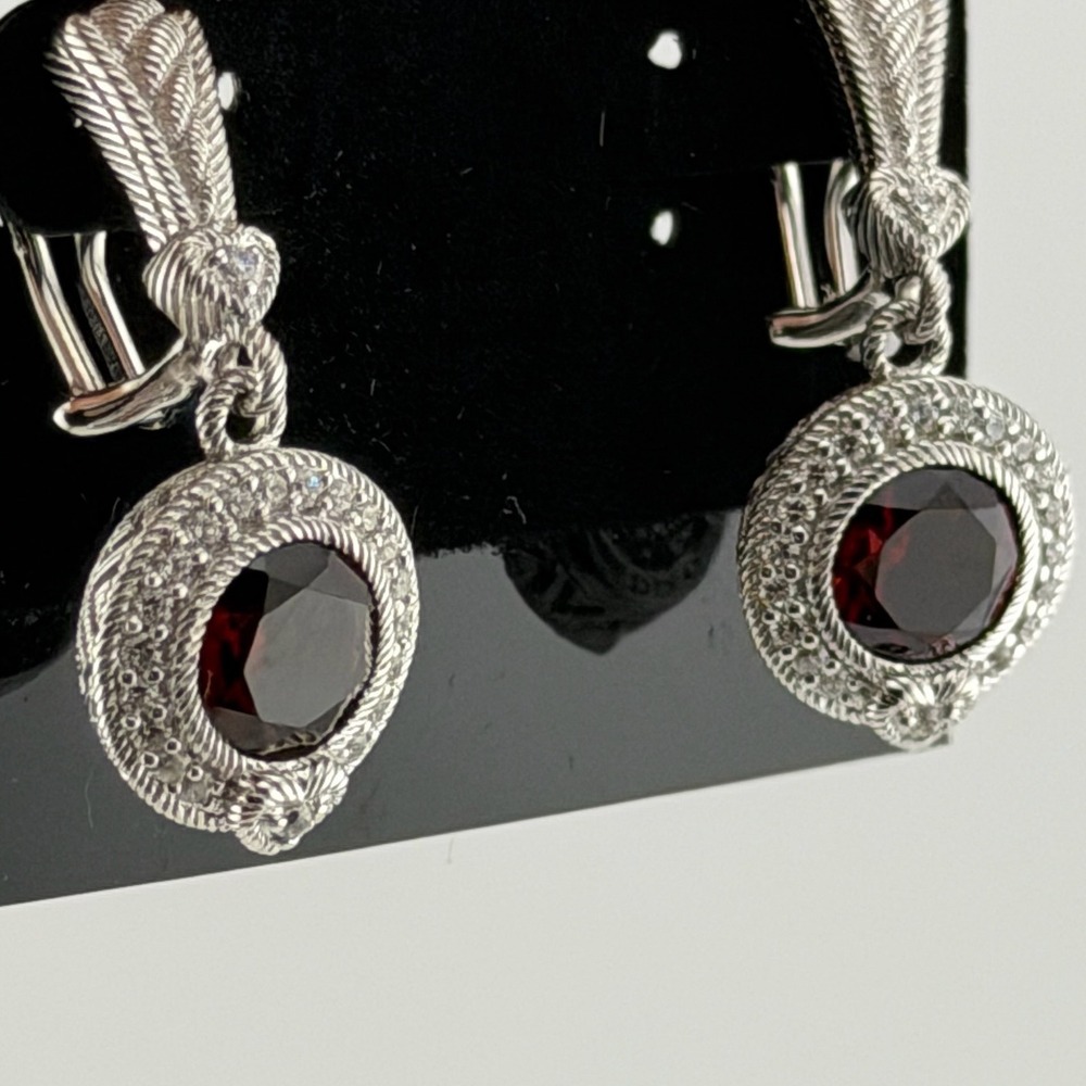 Judith Ripka Red Garnet Drop Earrings 925 Sterling Silver Heart Halo - Picture 5 of 10
